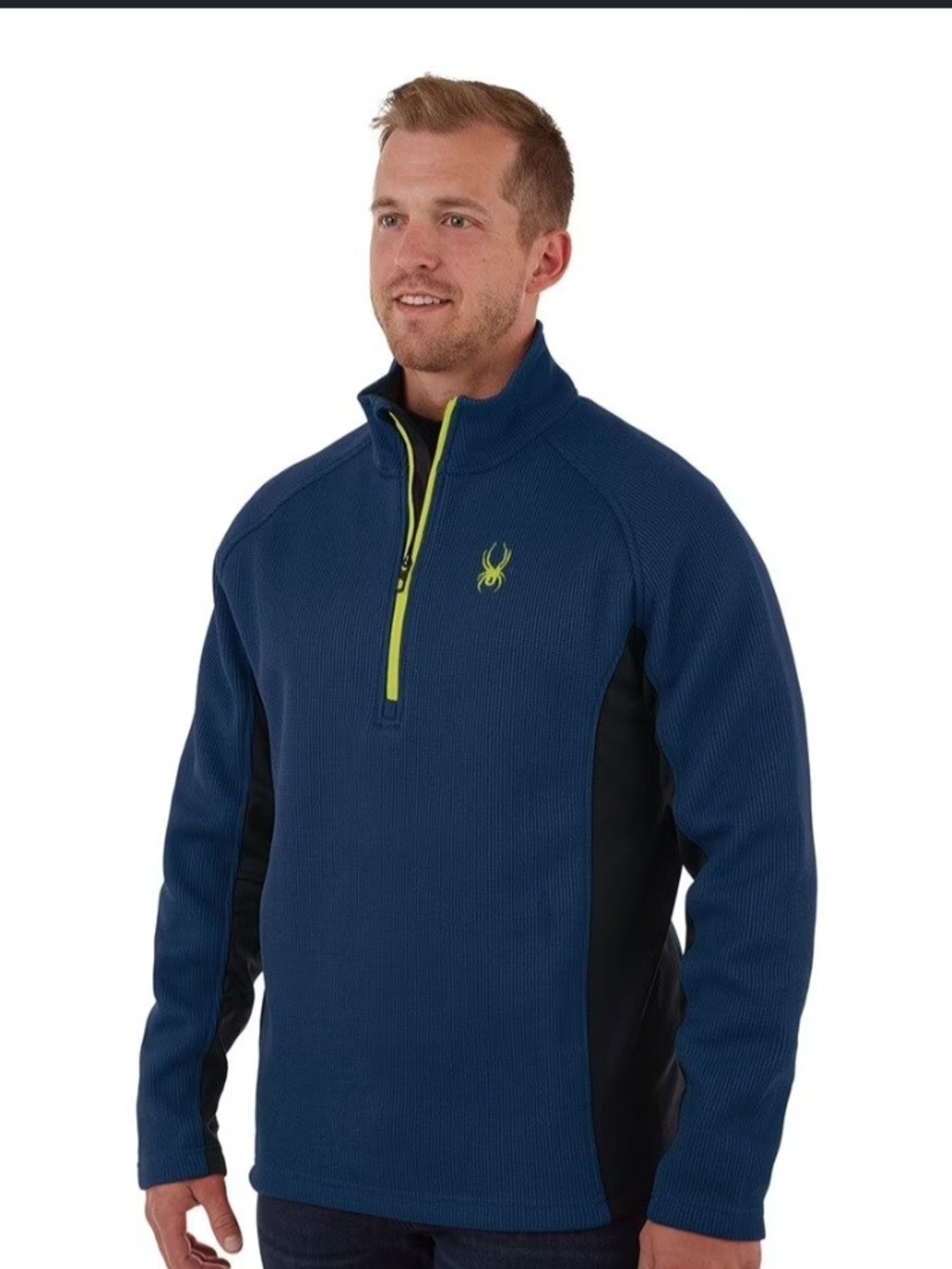 Spyder Men’s Navy Half-Zip Performance Pullover with Lime Accents LG 1487